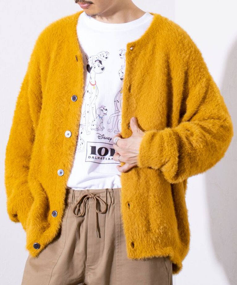 GLOSTER「【GLOSTER/グロスター】モヘヤライクシャギー クルーカーディガン UNISEX/ユニセックス」|カーディガン|イエロー