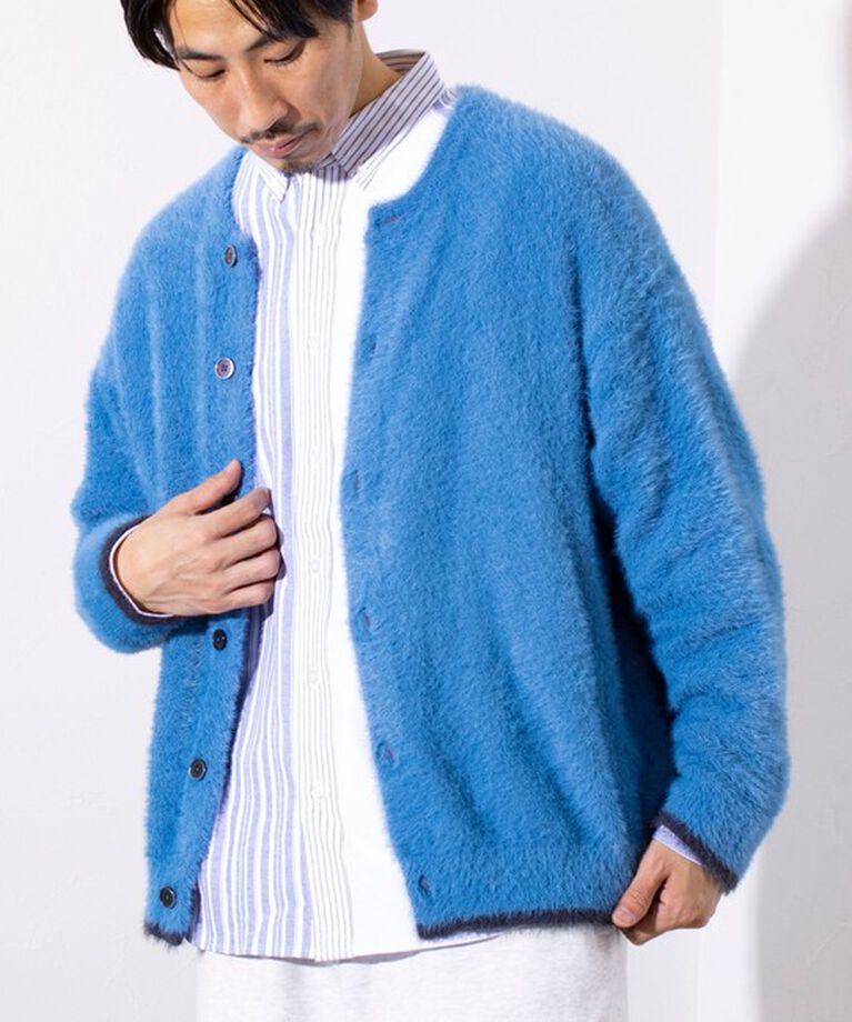 GLOSTER「【GLOSTER/グロスター】モヘヤライクシャギー クルーカーディガン UNISEX/ユニセックス」|カーディガン|サックス