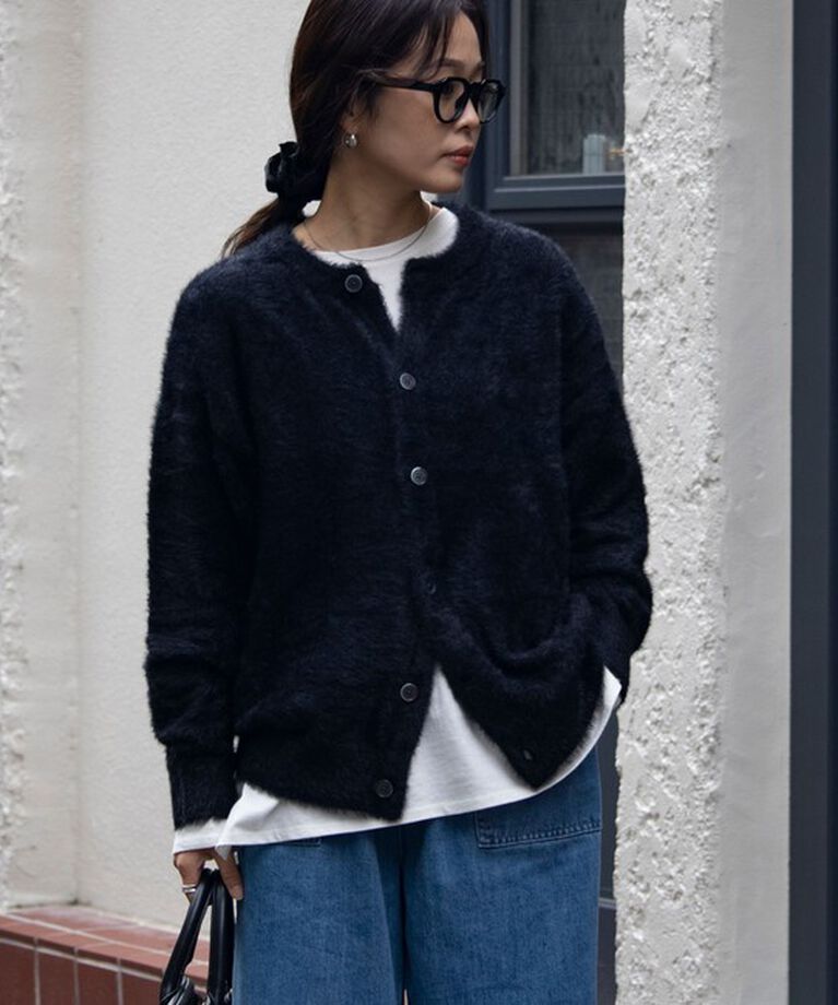 GLOSTER「【GLOSTER/グロスター】モヘヤライクシャギー クルーカーディガン UNISEX/ユニセックス」|カーディガン|