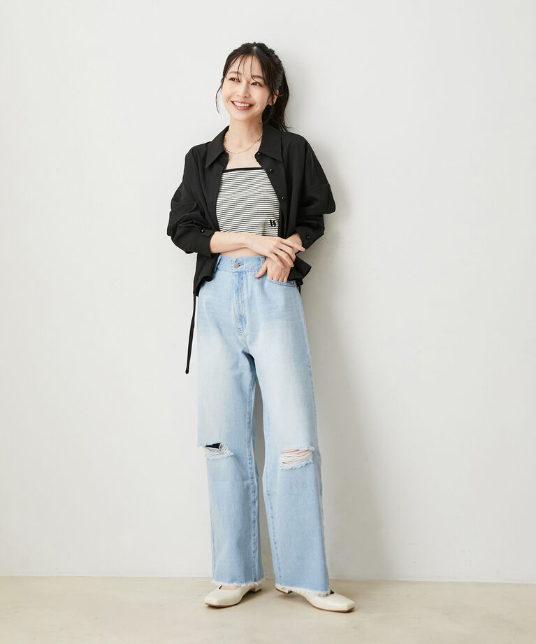 VIS「【洗える】アジャストワイドストレートデニム」|デニム|