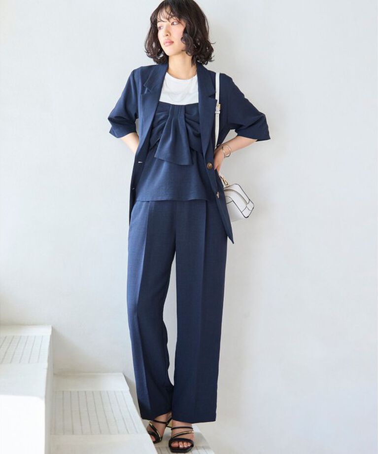 VIS「【新色追加】【美easy】リネンライクワンタックワイドスラックスパンツ【接触冷感/洗える】」|スラックス|