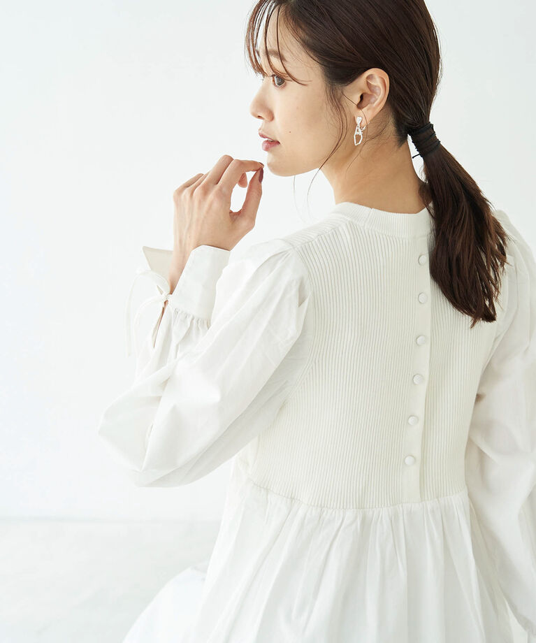 Rope’Picnic「ニット使いボリューム袖ワンピース」|ワンピース|オフホワイト(15)