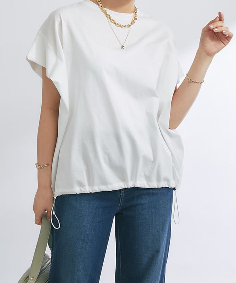  「《着回し万能》ドライタッチコットン折り返しスリーブプルオーバー」|Tシャツ・カットソー|オフホワイト
