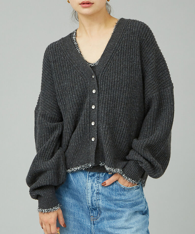 Rouge vif「【２点セット】ウール混フェザーラインアンサブルニット」|ニット・セーター|チャコールグレー