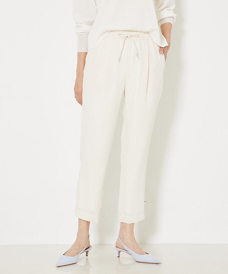 qualite「トルコサテンドロストパンツ」|スラックス|アイボリー