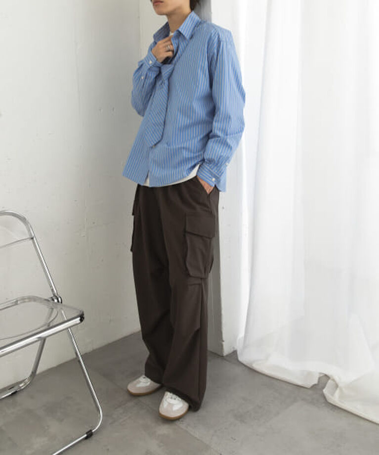 SENSE OF PLACE by URBAN RESEARCH「SENSE OF PLACE 『ユニセックス』ストライプレギュラーカラーネクタイシャツ」|シャツ・ブラウス|