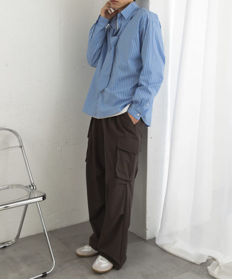 SENSE OF PLACE by URBAN RESEARCH「SENSE OF PLACE 『ユニセックス』ストライプレギュラーカラーネクタイシャツ」|シャツ・ブラウス|