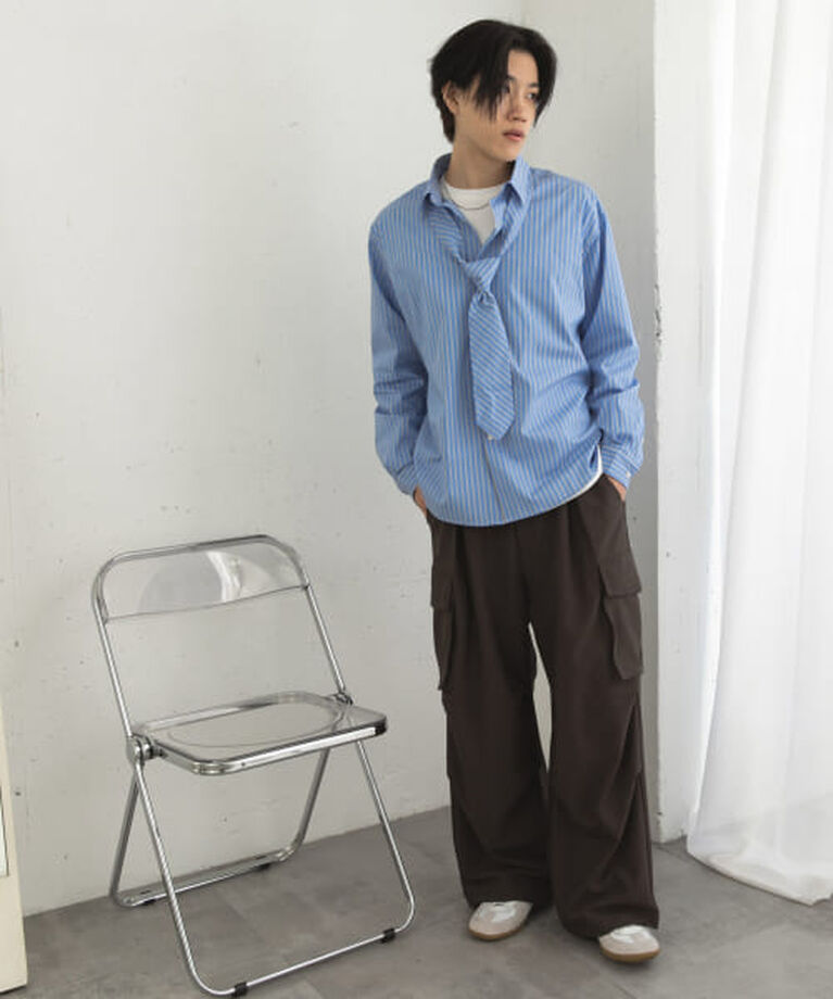 SENSE OF PLACE by URBAN RESEARCH「SENSE OF PLACE 『ユニセックス』ストライプレギュラーカラーネクタイシャツ」|シャツ・ブラウス|