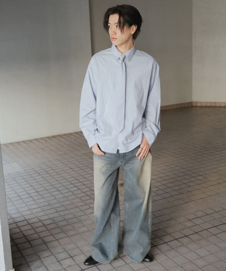 SENSE OF PLACE by URBAN RESEARCH「SENSE OF PLACE 『ユニセックス』ストライプレギュラーカラーネクタイシャツ」|シャツ・ブラウス|