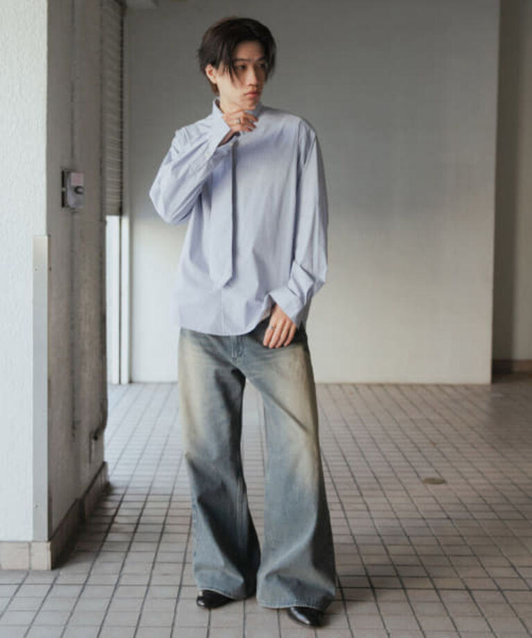 SENSE OF PLACE by URBAN RESEARCH「SENSE OF PLACE 『ユニセックス』ストライプレギュラーカラーネクタイシャツ」|シャツ・ブラウス|
