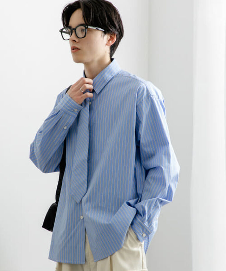 SENSE OF PLACE by URBAN RESEARCH「SENSE OF PLACE 『ユニセックス』ストライプレギュラーカラーネクタイシャツ」|シャツ・ブラウス|