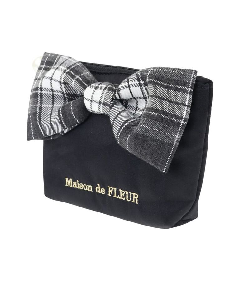 Maison de FLEUR「チェックリボンサテンポーチ」|ポーチ|