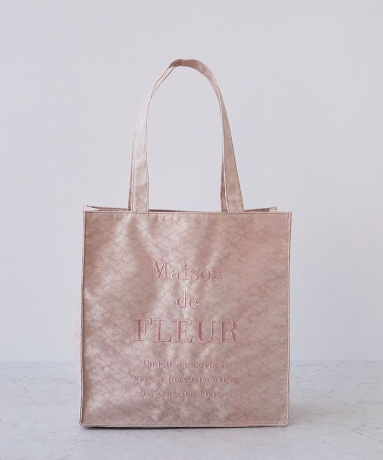 Maison de FLEUR「レースロゴ刺繍スクエアトートバッグ」|トートバッグ|ピンク