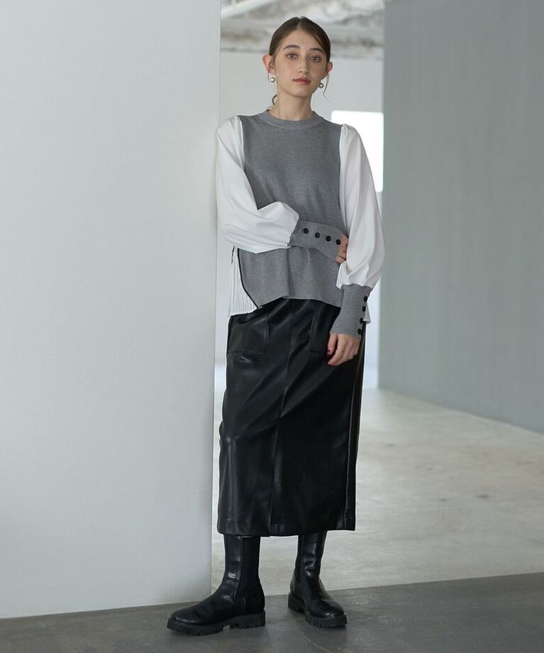 YECCA VECCA「フェイクレザースリットナロースカート②」|タイト|