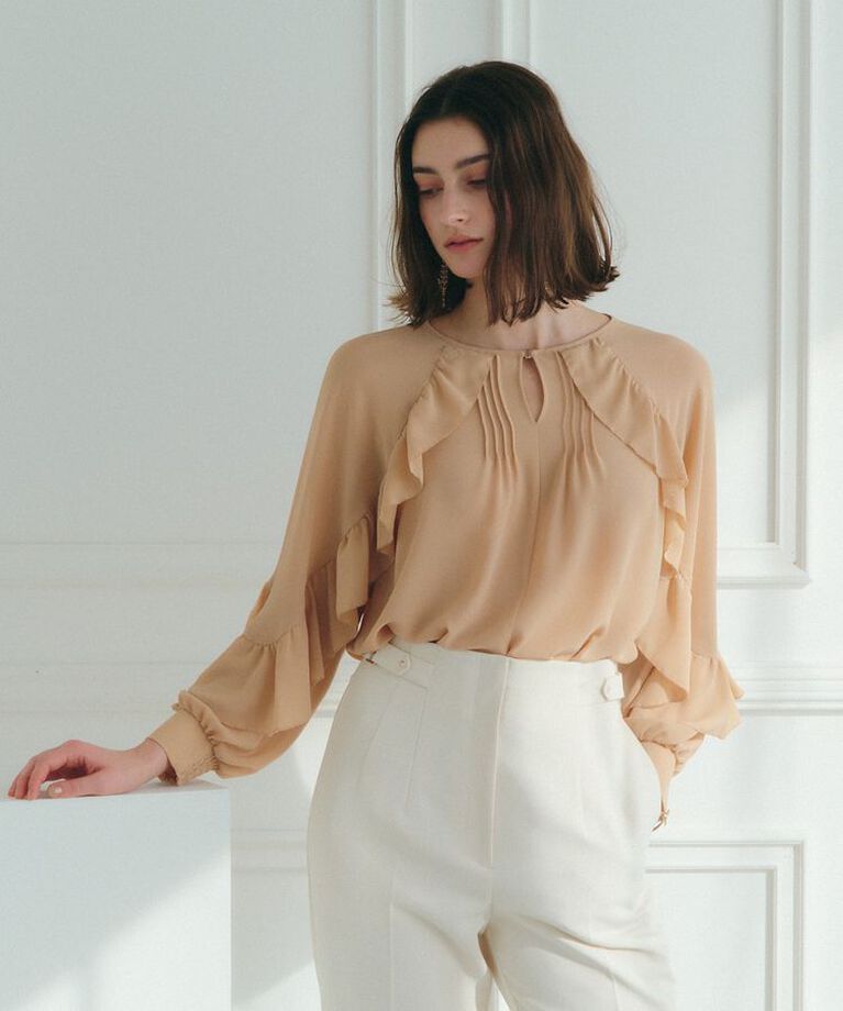 YECCA VECCA「ラッフルシアーブラウス」|シャツ・ブラウス|Pink Beige