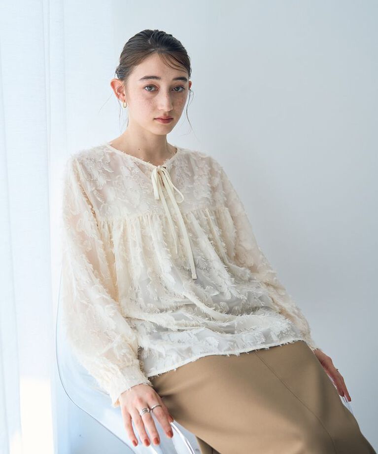 YECCA VECCA「2wayカットジャガードペプラムブラウス」|シャツ・ブラウス|Off White