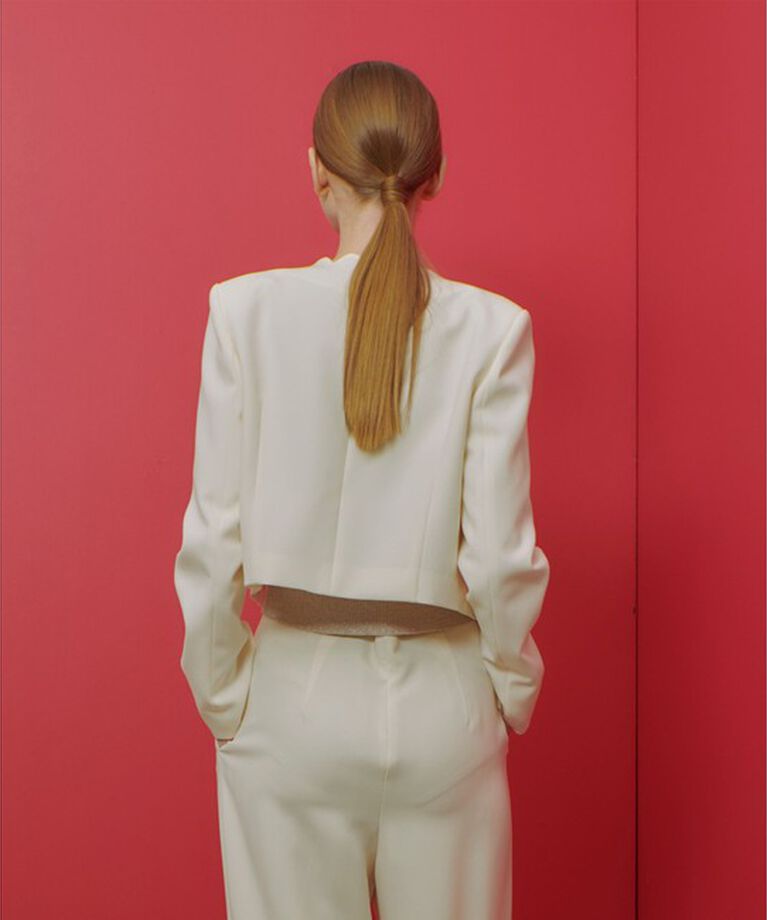 LOULOU WILLOUGHBY「【LOULOU WILLOUGHBY】ダブルクロススカラップジャケット」|ノーカラージャケット|