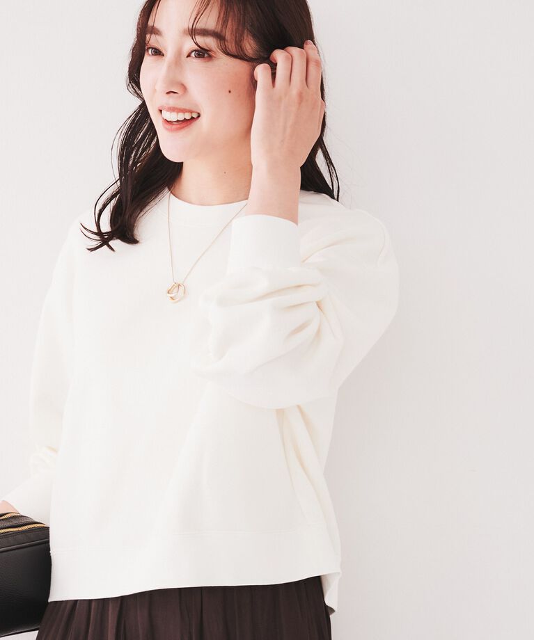UNTITLED「【コットン100/スウェットライク】クロップド丈コットンプルオーバー」|Tシャツ・カットソー|ｵﾌﾎﾜｲﾄ(003)
