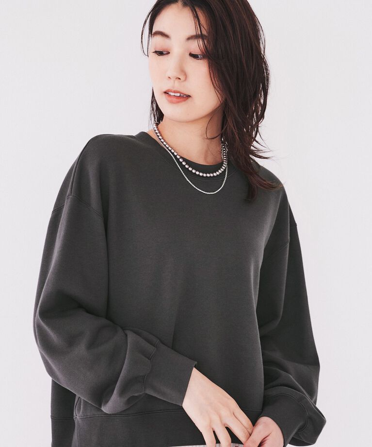 UNTITLED「【コットン100/スウェットライク】クロップド丈コットンプルオーバー」|Tシャツ・カットソー|ﾁｬｺｰﾙｸﾞﾚｰ(014)