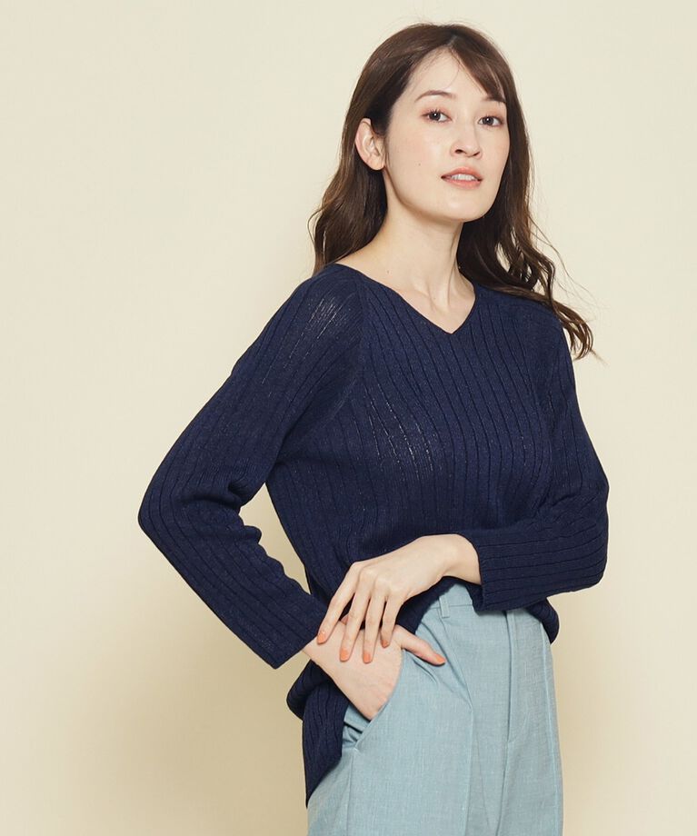 COUP DE CHANCE「【洗える／日本製／清涼感／パンツ合わせ】和紙ならではの表情感が魅力、Vネックリブニット」|ニット・セーター|