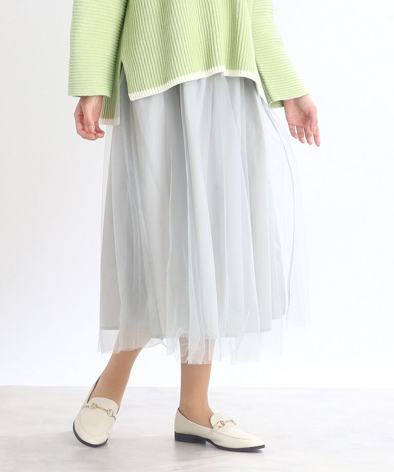 Reflect「【SALE／E‐QUALITY/SALE/2Way/リバーシブル着用可能！】チュール＆タフタスカート」|スカート|ライトグレー(010
