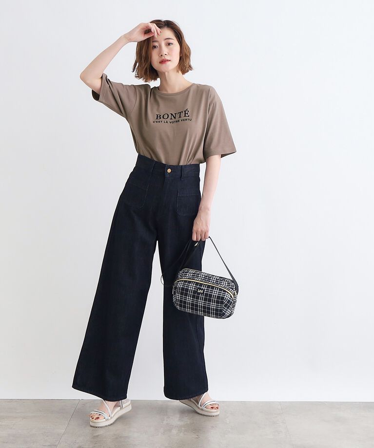 grove「＜接触冷感・UVカット・ご自宅で洗える＞ロゴプリント5分袖Tシャツ」|Tシャツ・カットソー|