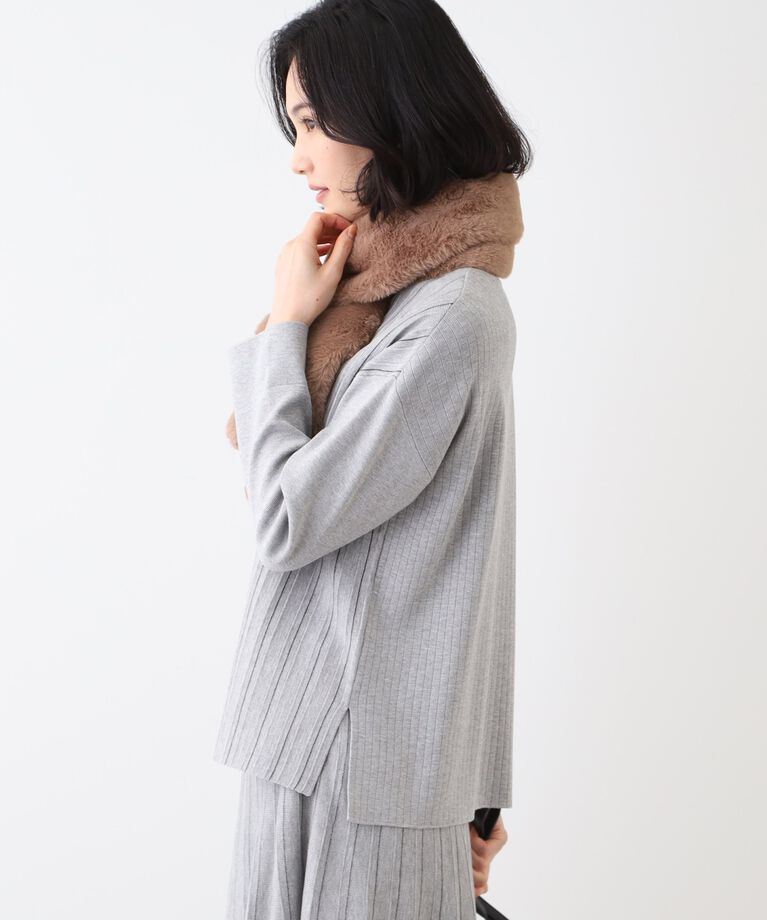 INDIVI「【洗える/SETUP可能】Vネックストライプ柄ニットプルオーバー」|ニット・セーター|