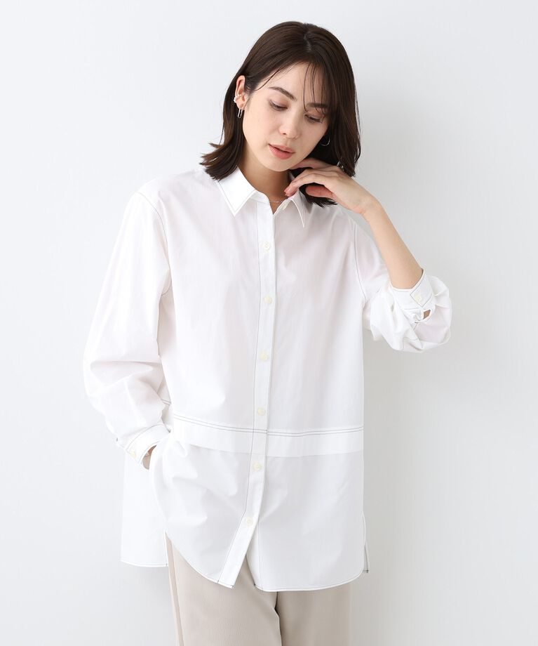 INDIVI「春SALE！【日本製／インポート素材】重ね着風オーバーサイズブラウス」|シャツ・ブラウス|ホワイト(001)