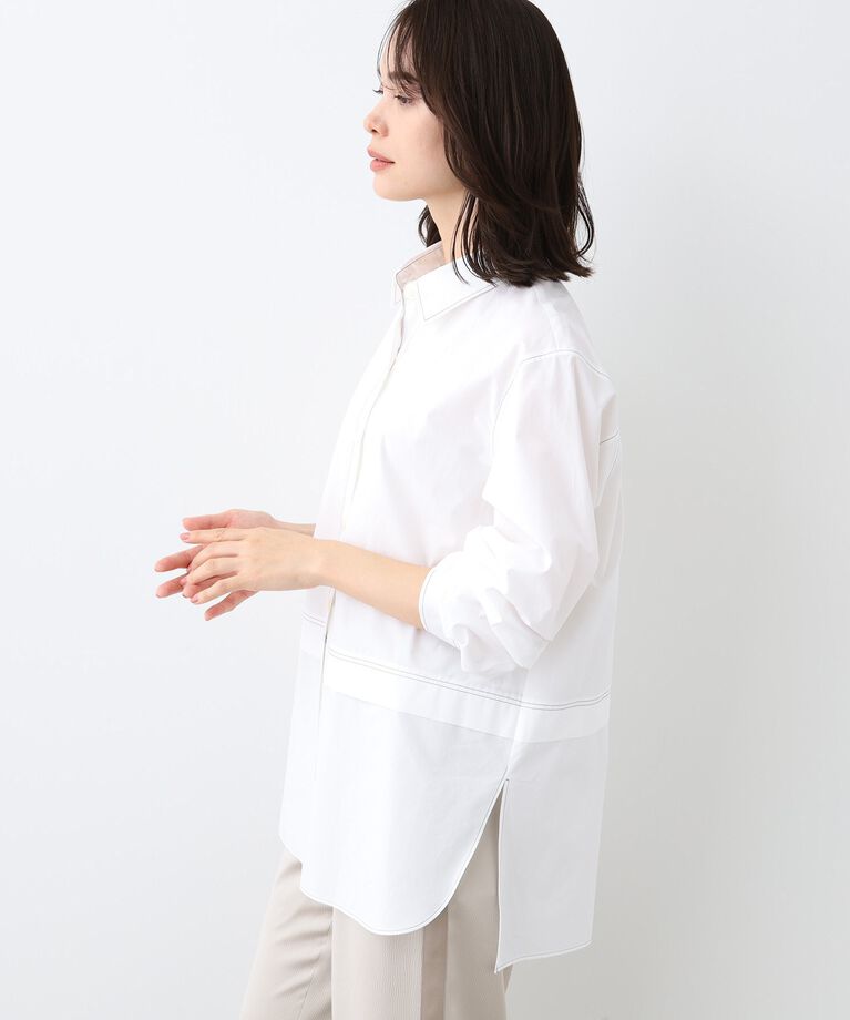 INDIVI「春SALE！【日本製／インポート素材】重ね着風オーバーサイズブラウス」|シャツ・ブラウス|