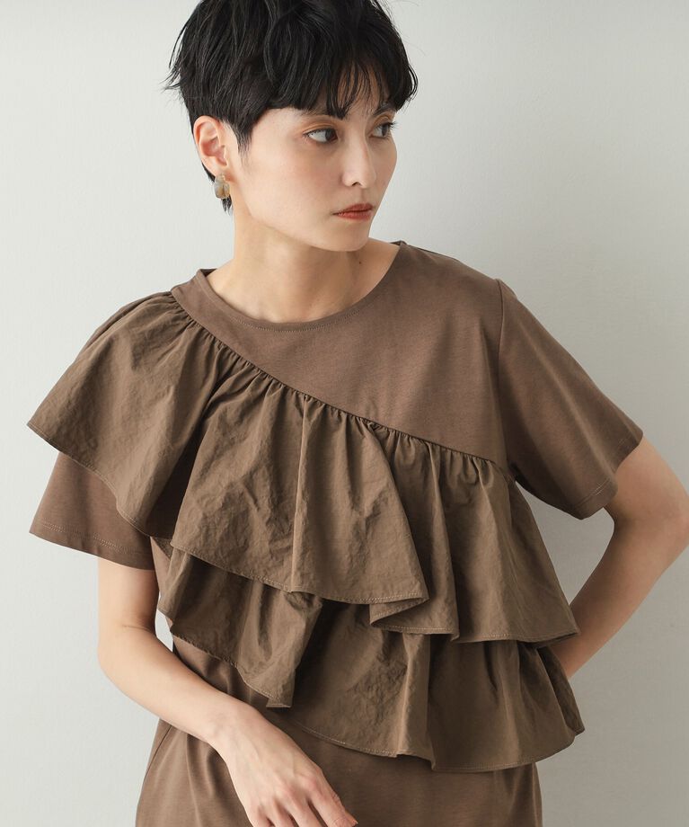 OPAQUE.CLIP「2段フリルカットソー【洗濯機洗い可】」|Tシャツ・カットソー|ブラウン(043)