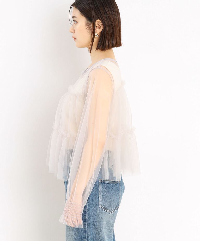 THE SHOP TK「チュールティアードシアーカーディガン【洗える】」|カーディガン|