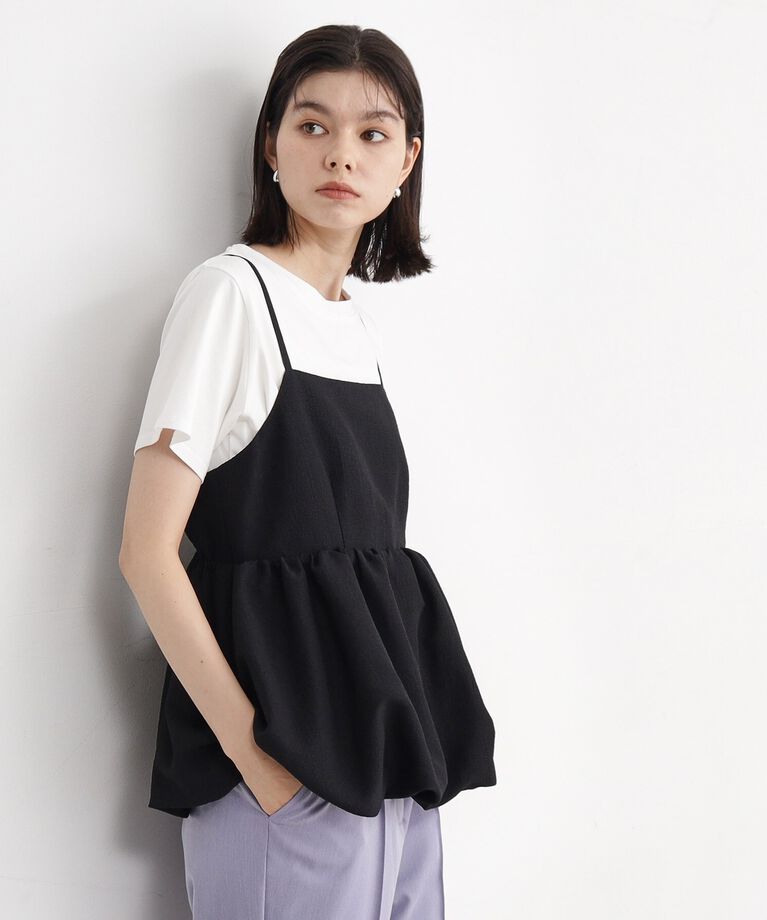 THE SHOP TK「【ヒルナンデス！で紹介】【2点セット】バルーンキャミ×Tシャツ/洗える」|その他|ﾌﾞﾗｯｸ(019)