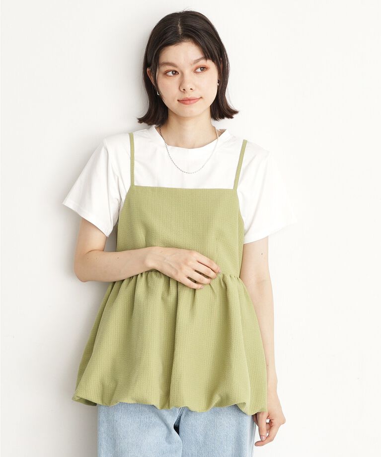 THE SHOP TK「【ヒルナンデス！で紹介】【2点セット】バルーンキャミ×Tシャツ/洗える」|その他|ｸﾞﾘｰﾝ(025)