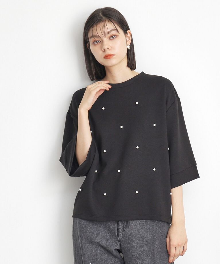 THE SHOP TK「パール付きプルオーバー【洗える】」|Tシャツ・カットソー|ブラック(019)