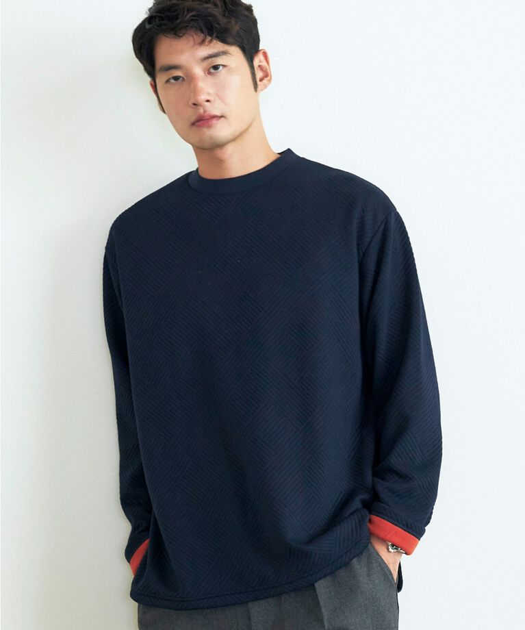 THE SHOP TK「ふくれキルティングフリースプルオーバー」|Tシャツ・カットソー|ネイビー(094)