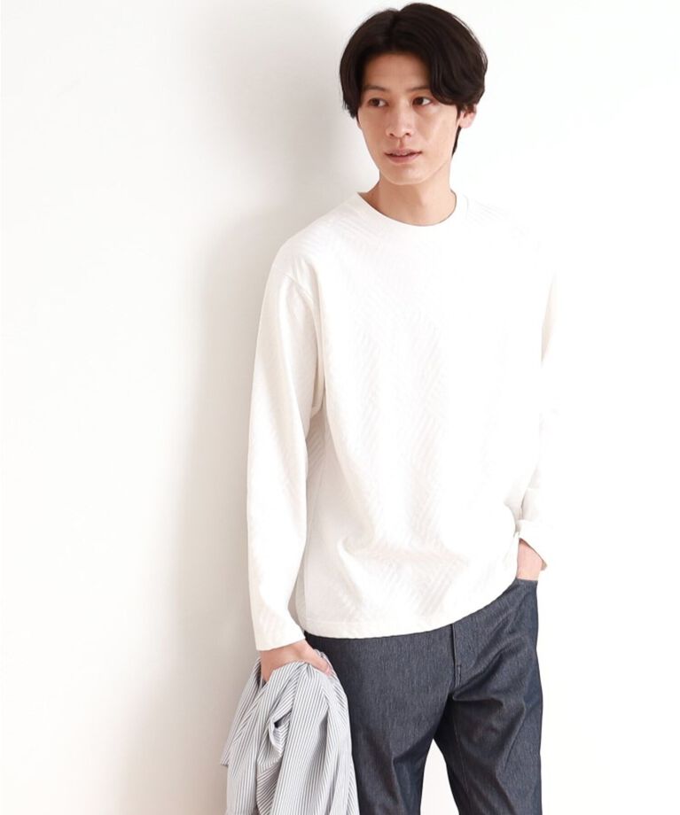 THE SHOP TK「リンクスジャカード長袖Tシャツ ON／OFF兼用」|Tシャツ・カットソー|