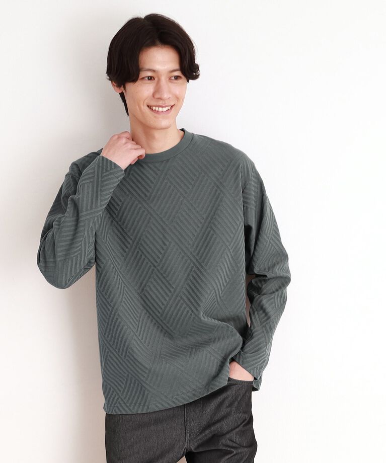 THE SHOP TK「リンクスジャカード長袖Tシャツ ON／OFF兼用」|Tシャツ・カットソー|チャコールグレー(0
