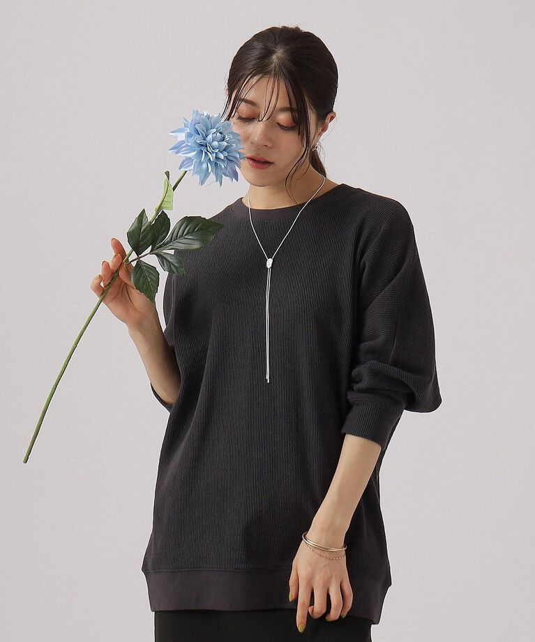 SHOO･LA･RUE「変形リブドルマン8分袖トップス」|Tシャツ・カットソー|チャコールグレー(0