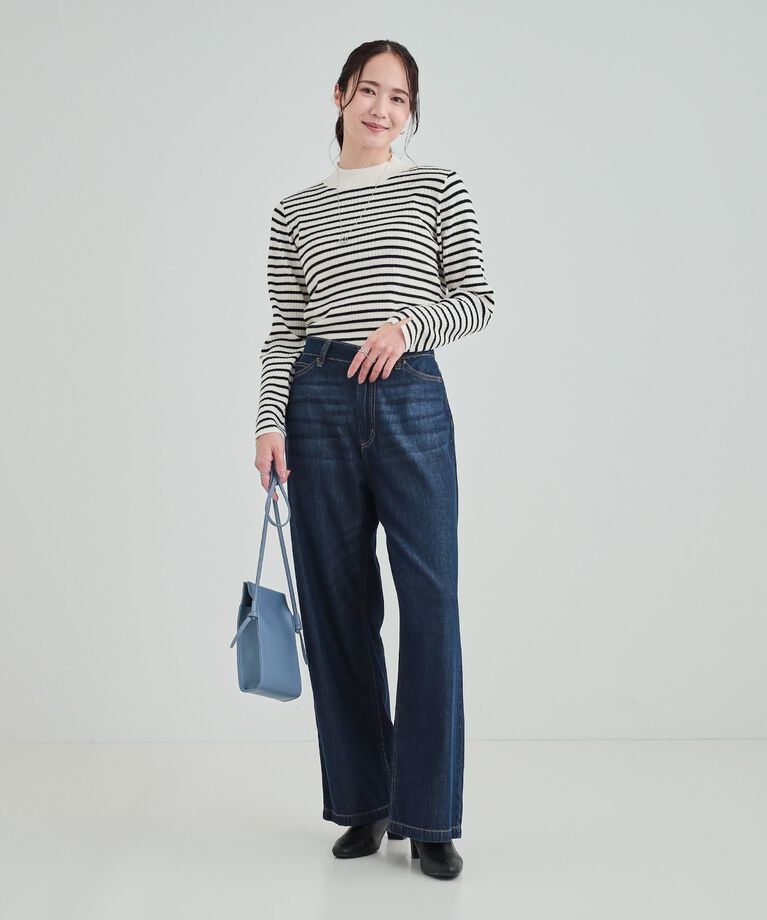SHOO･LA･RUE「【洗える】1枚でこなれ見え 配色ライン リブハイネックニット」|ニット・セーター|