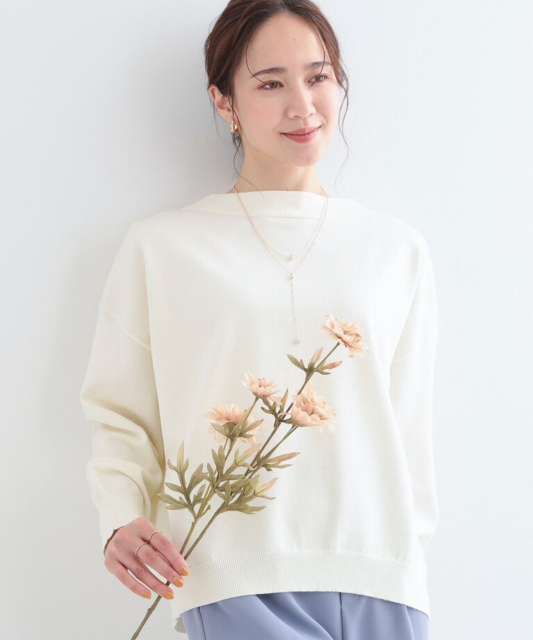 SHOO･LA･RUE「【洗える/S-LL】インせず着られる もちもちタッチ ボートネックニット」|ニット・セーター|オフホワイト(003