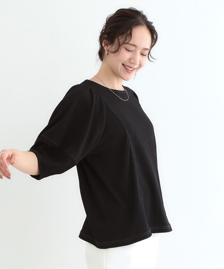 SHOO･LA･RUE「【洗える/S-LL/UV】 配色ステッチがアクセント 大人のデザイントップス」|Tシャツ・カットソー|