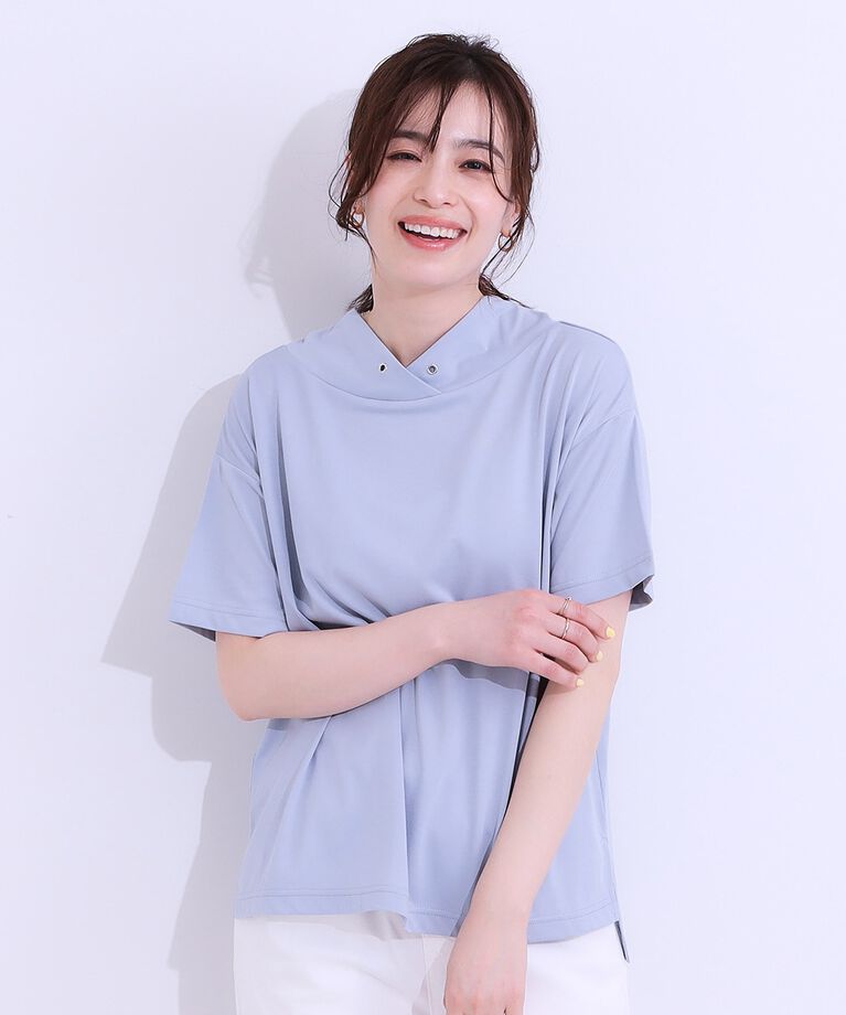SHOO･LA･RUE「【S-LL/接触冷感/UV】アウトスタイルもサマになる さらさら抜け襟Tシャツ」|Tシャツ・カットソー|
