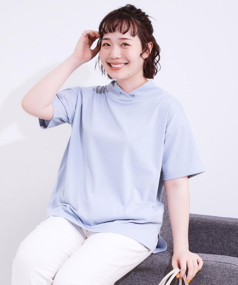 SHOO･LA･RUE「【S-LL/接触冷感/UV】アウトスタイルもサマになる さらさら抜け襟Tシャツ」|Tシャツ・カットソー|