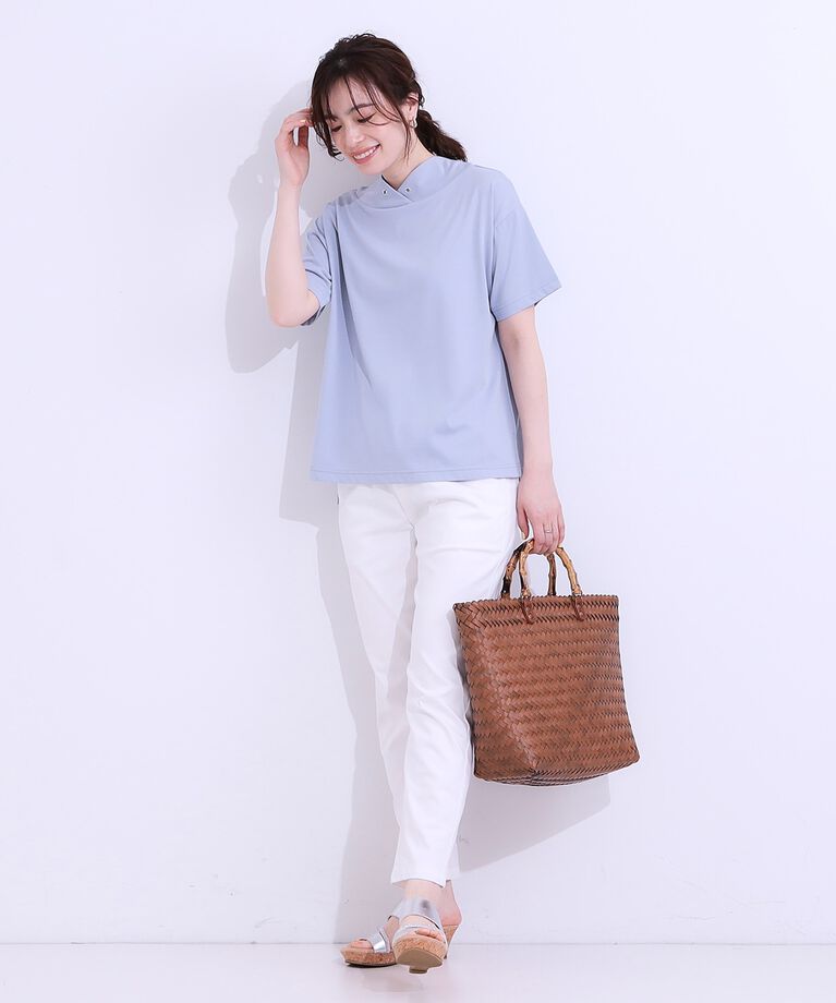 SHOO･LA･RUE「【S-LL/接触冷感/UV】アウトスタイルもサマになる さらさら抜け襟Tシャツ」|Tシャツ・カットソー|