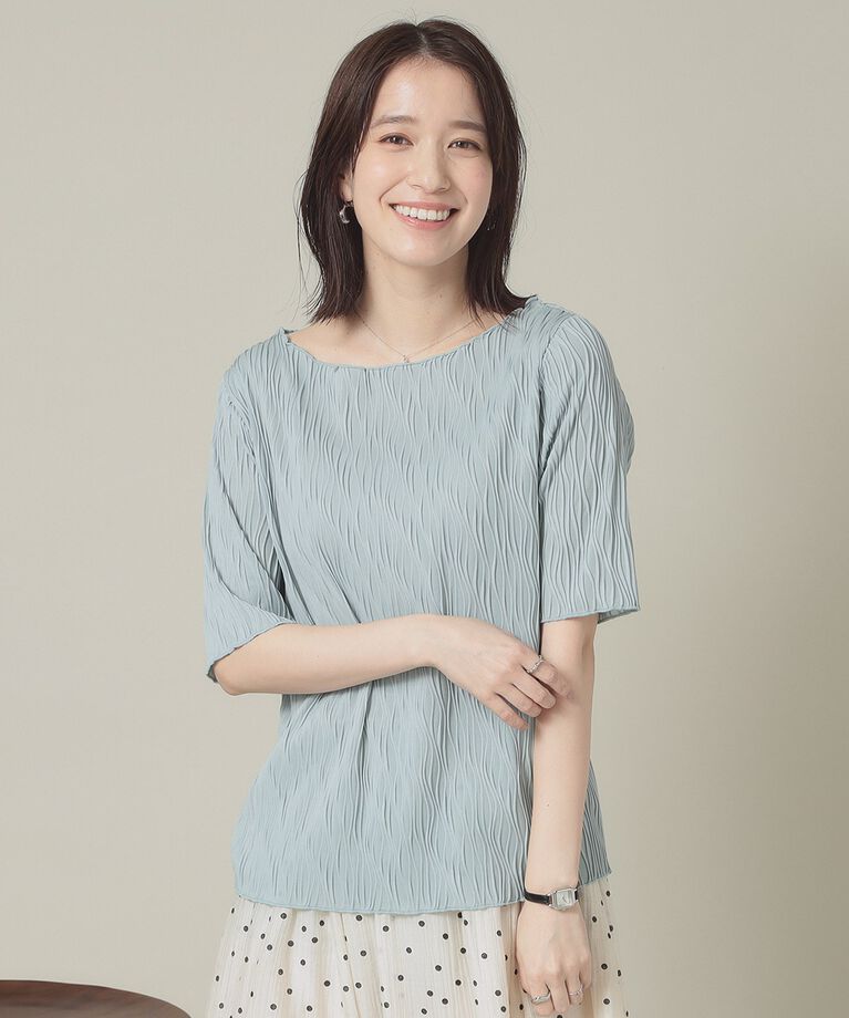 ITS’DEMO「【洗濯機OK】ジャカード5分袖プルオーバー」|Tシャツ・カットソー|