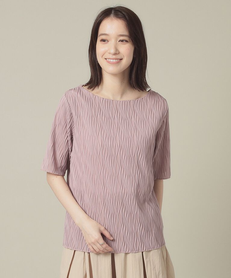 ITS’DEMO「【洗濯機OK】ジャカード5分袖プルオーバー」|Tシャツ・カットソー|