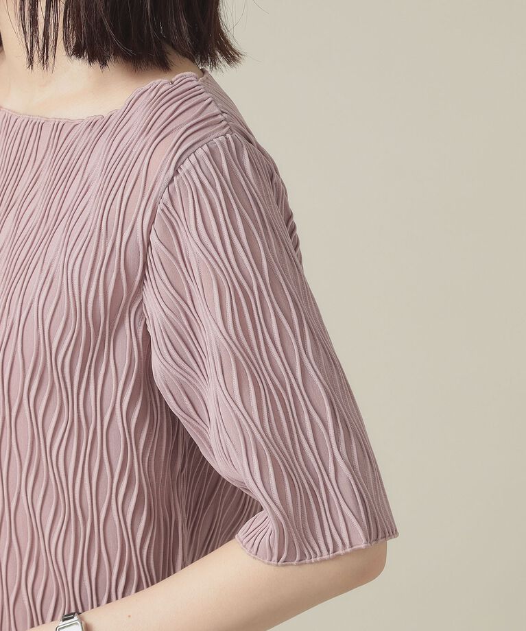 ITS’DEMO「【洗濯機OK】ジャカード5分袖プルオーバー」|Tシャツ・カットソー|