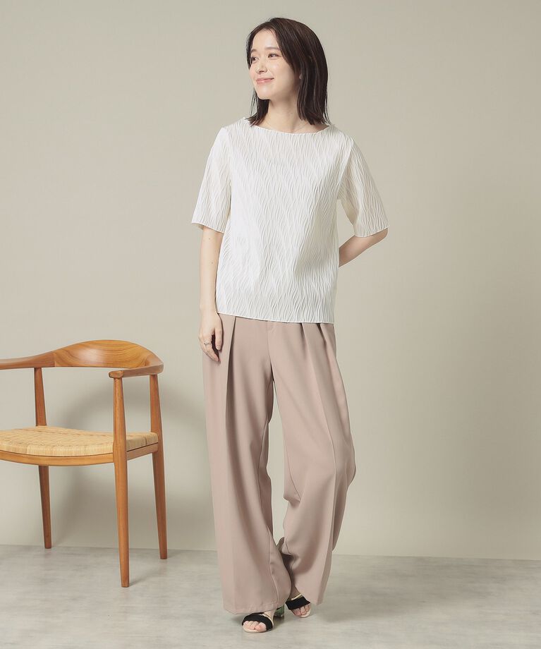ITS’DEMO「【洗濯機OK】ジャカード5分袖プルオーバー」|Tシャツ・カットソー|