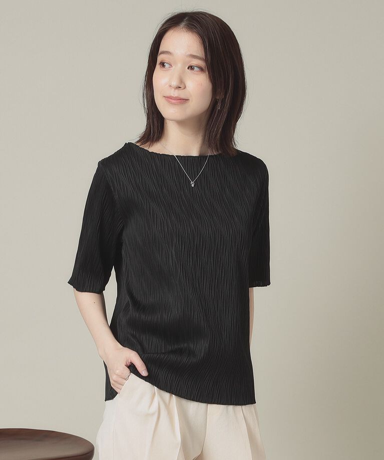 ITS’DEMO「【洗濯機OK】ジャカード5分袖プルオーバー」|Tシャツ・カットソー|