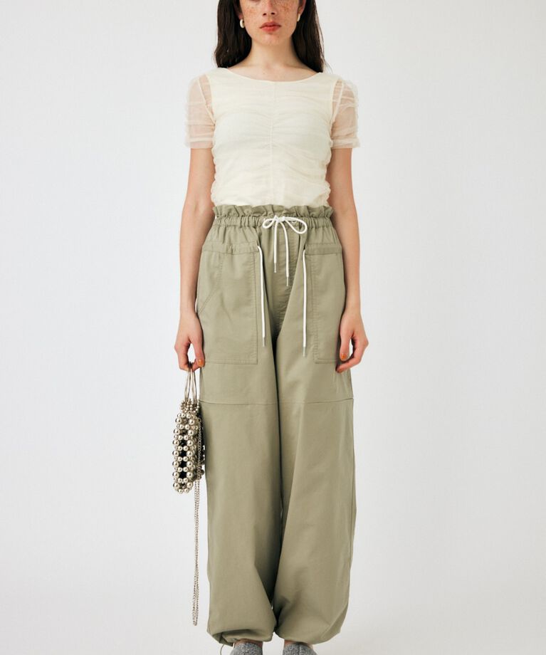 MOUSSY「CUT TULLE トップス」|Tシャツ・カットソー|L/BEG1